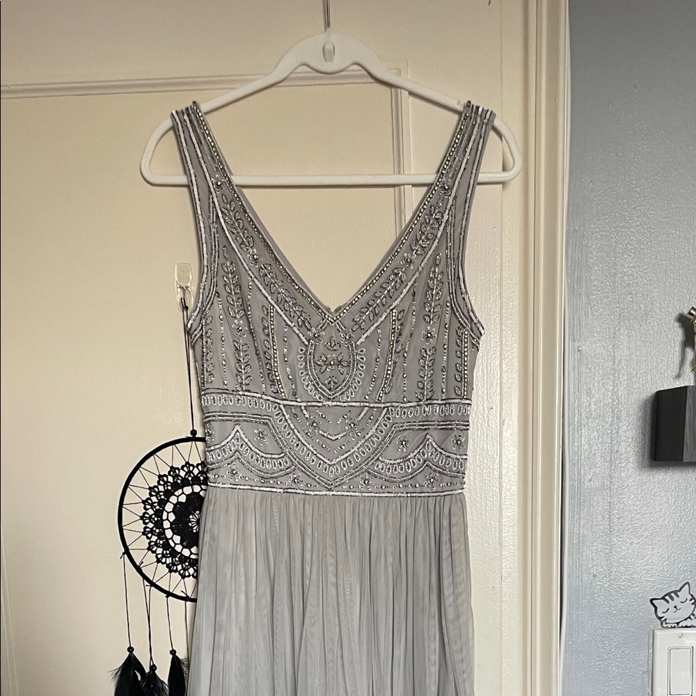 Bhldn wedding, bridesmaid, special occasion bedded fog color long dress size 8